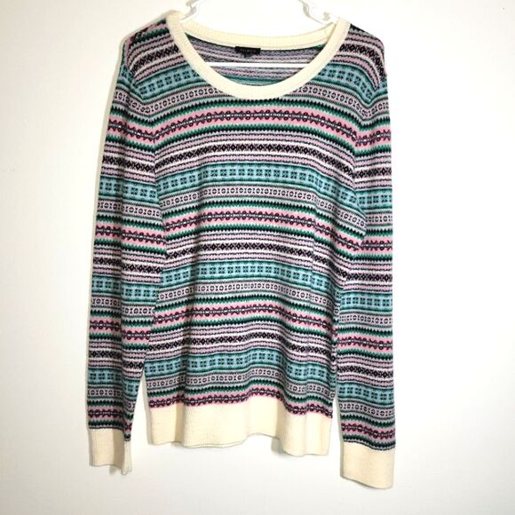 Talbots Fair Isle Lambs Wool Crewneck Sweater Medium - Picture 2 of 9